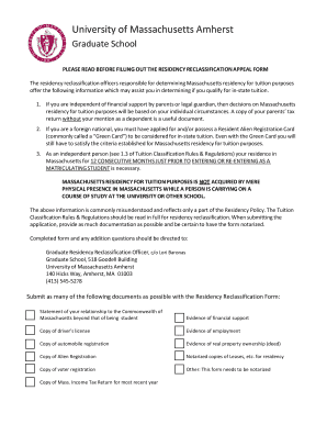 Massachusetts Residency Reclassification Appeal Form