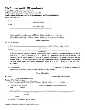 Massachusetts Declaration of Homestead
