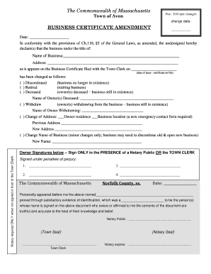 Massachusetts Business Certificate Amendment