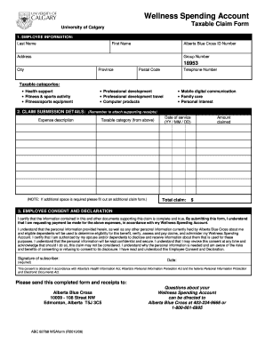 University of Calgary Wellness Spending Account Claim Form
