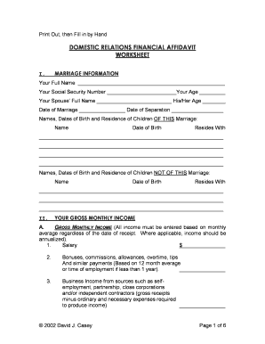 Domestic Relations Financial Affidavit Worksheet