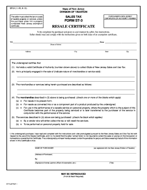 New Jersey Resale Certificate