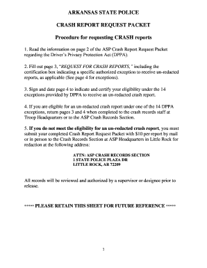 Arkansas State Police Crash Report Request Packet