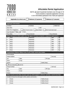 Hawaii Rental Application Form