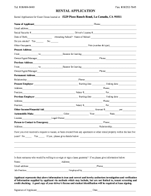 Rental Application for Guest House