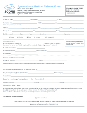 Medical Release Form for SCORE International Trips