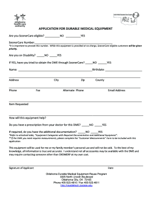 Application for Durable Medical Equipment