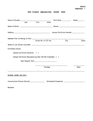Kansas New Student Immunization Report