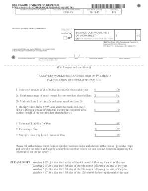 Delaware S Corporation Personal Income Tax Form 1100-P