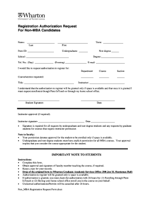 Non-MBA Course Registration Authorization Request