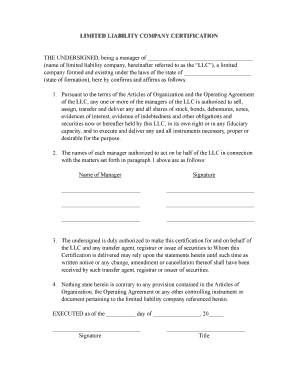 Limited Liability Company Certification