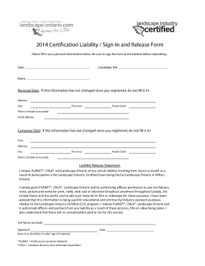 Landscape Industry Certified Exam Liability Release Form