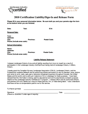 2010 Certification Liability Release Form