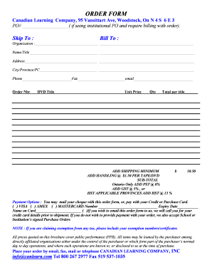 Canadian Learning Company Order Form