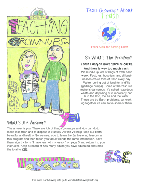 Kids for Saving Earth Trash Education Form
