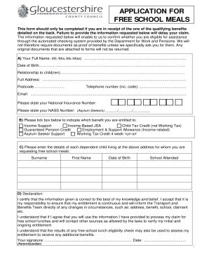 Application for Free School Meals