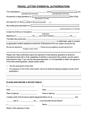 Parental Authorization Travel Letter