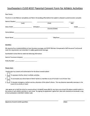 Parental Consent Form for Athletic Activities
