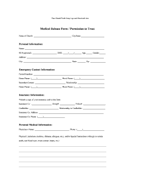 Medical Release Form Permission to Treat
