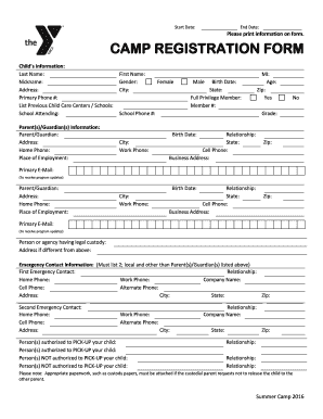 YMCA Summer Camp Registration Form