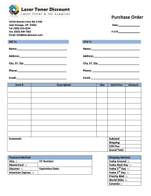 Purchase Order Form - Ink Discount