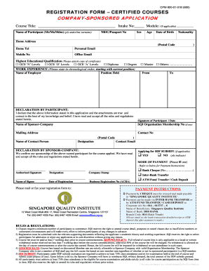 Singapore Quality Institute Certified Course Registration Form