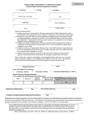 Texas A&M Communication Service Allowance Enrollment Form