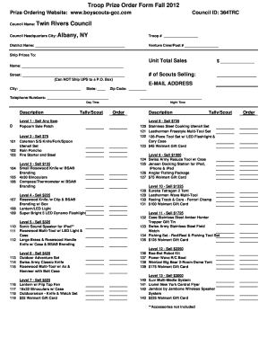 Boyscouts GCC Prize Order Form