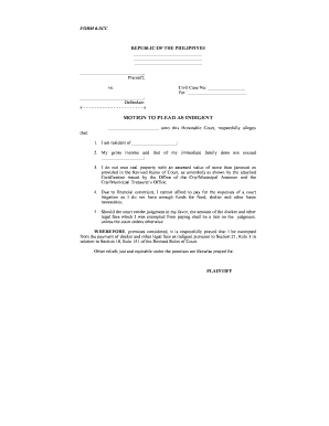 Motion to Plead as Indigent