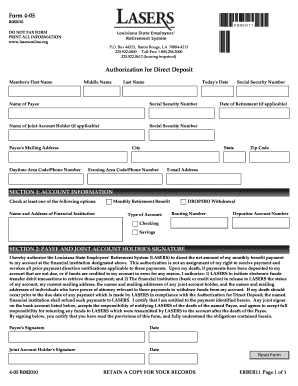 Louisiana State Employees' Retirement System Direct Deposit Authorization