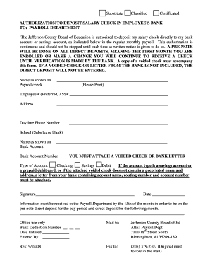 Employee Direct Deposit Authorization Form