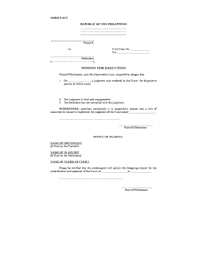 Motion for Execution Form