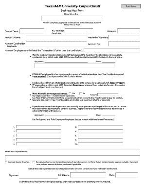 Texas A&M University Business Meal Form