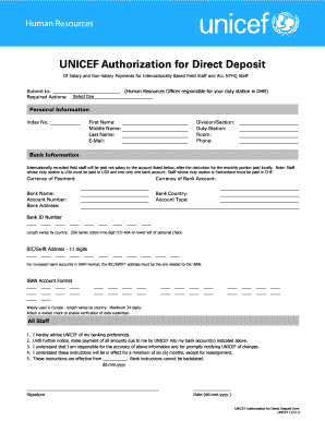 Cover letter for unicef - UNICEF Authorization for Direct Deposit - unicef