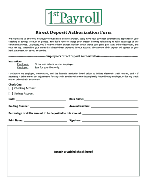 Employee Direct Deposit Authorization Form