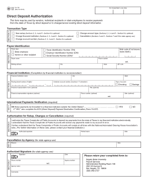Texas Direct Deposit Authorization Form