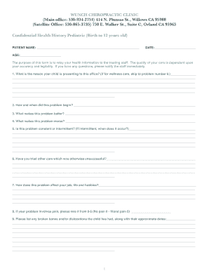 Pediatric Health History Form
