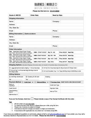 Barnes & Noble Bulk Book Order Form