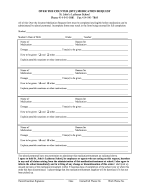 Over the Counter Medication Request Form