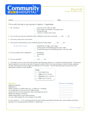Sleep Lab Sleep Questionnaire