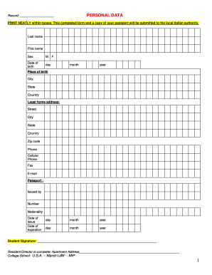 Student Personal Data Form