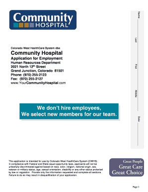 Colorado West HealthCare System Employment Application