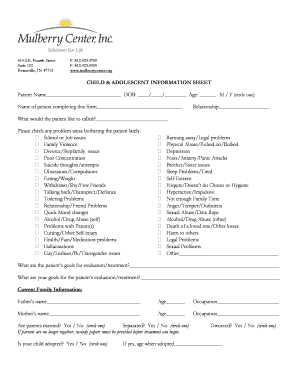 Child and Adolescent Information Sheet