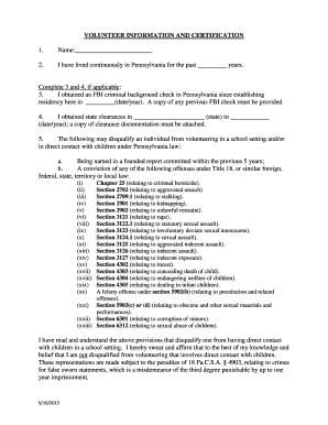 Pennsylvania Volunteer Information and Certification Form