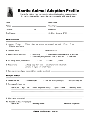 Exotic Animal Adoption Profile