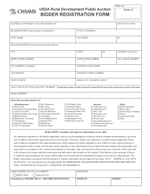 USDA Rural Development Public Auction Bidder Registration Form