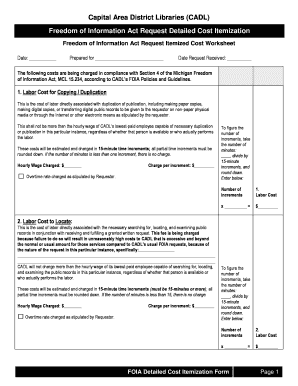 Michigan FOIA Detailed Cost Itemization Form