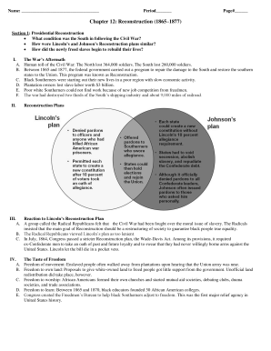 Reconstruction History Worksheet