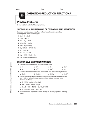 Oxidation-Reduction Reactions Practice Problems
