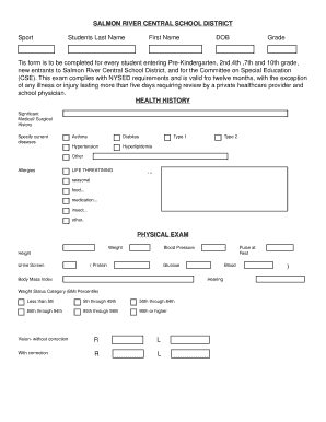 New York Student Health Exam Form